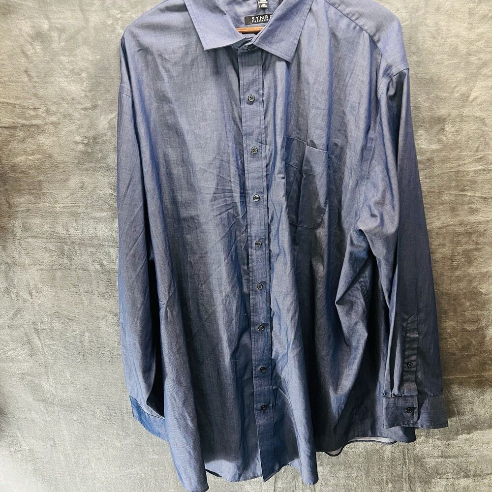 Synegy Performance Blue Jean Men's Long Sleeve Shirt Non-Iron Size 20-37/38